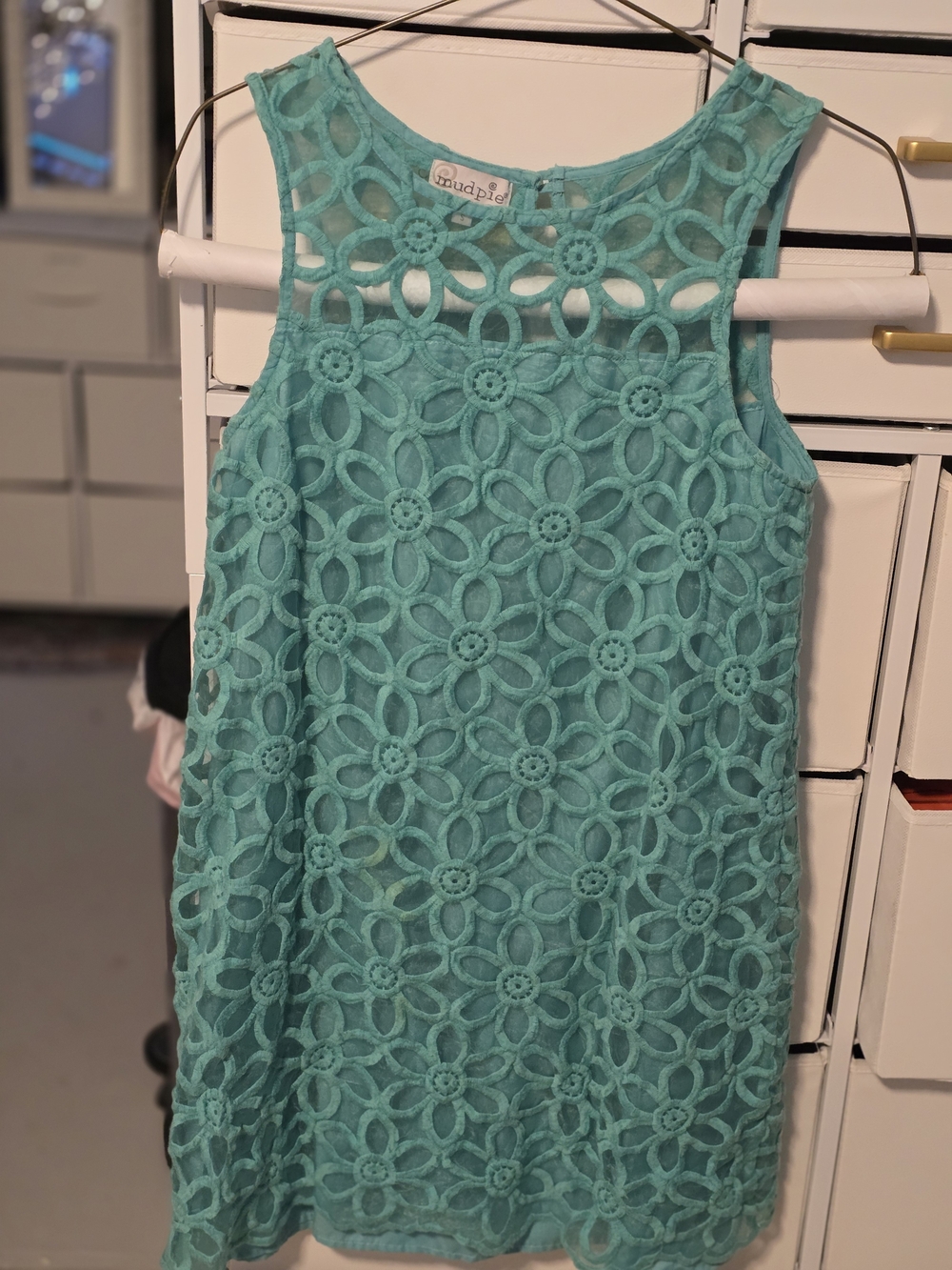 Mud Pie Womens Teal Lace Overlay Dress